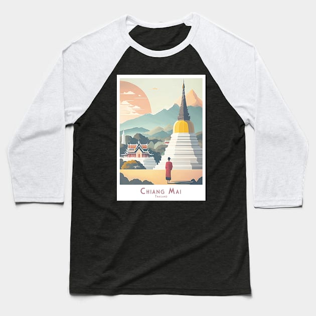 Abstract Chiang Mai Sunset Serenity - Retro Vintage Travel Baseball T-Shirt by POD24